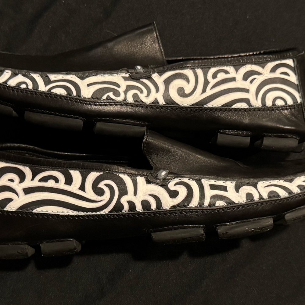 Bruno Magli Black & White Damien Bart Hand-Painted Leather Loafers Size 11